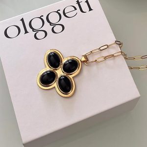 Long Petal Cross Necklace for Women with Agate Pendant - Simple & Elegant Instagram-Style Sweater Chain