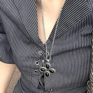 Long Petal Cross Necklace for Women with Agate Pendant - Simple & Elegant Instagram-Style Sweater Chain