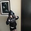Loose Casual Zip-Up Hoodie with "All Day Busy Without Making Money" Print - Cozy Winter Jacket for Effortless Style