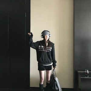Loose Casual Zip-Up Hoodie with 