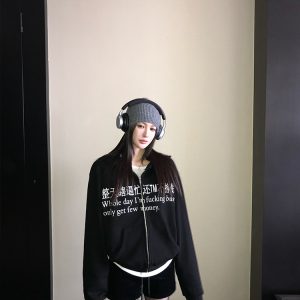 Loose Casual Zip-Up Hoodie with 