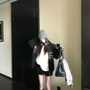 Loose Casual Zip-Up Hoodie with "All Day Busy Without Making Money" Print - Cozy Winter Jacket for Effortless Style