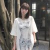 Loose-Fitting American Retro Body Print Short-Sleeve T-Shirt - Summer Oversized Sheer Sexy Top for Y2K Style