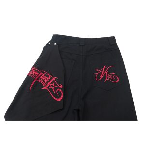Loose Leaf Wide-Leg Casual Pants, Wrinkle-Resistant Embroidered Letter Design, Summer 2025 Fashion, Trendy Relaxed Fit