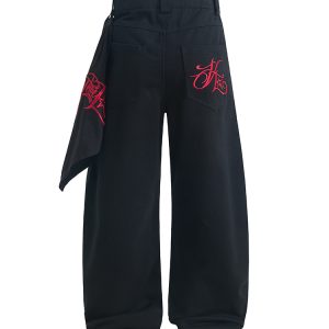 Loose Leaf Wide-Leg Casual Pants, Wrinkle-Resistant Embroidered Letter Design, Summer 2025 Fashion, Trendy Relaxed Fit