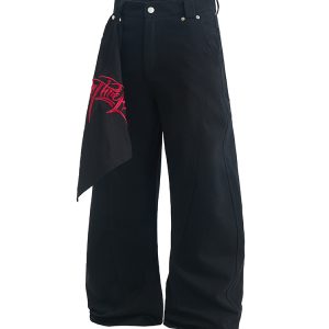 Loose Leaf Wide-Leg Casual Pants, Wrinkle-Resistant Embroidered Letter Design, Summer 2025 Fashion, Trendy Relaxed Fit