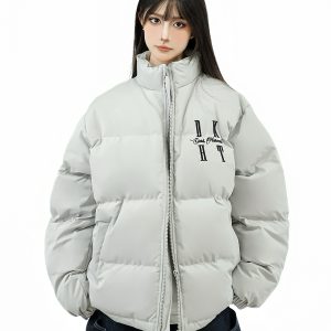 Loose Unisex Bread Jacket with Letter Embroidery – Thick Cotton Winter Coat for Couples, National Trend Fashion Outerwear