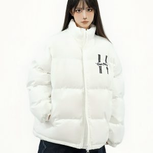 Loose Unisex Bread Jacket with Letter Embroidery – Thick Cotton Winter Coat for Couples, National Trend Fashion Outerwear