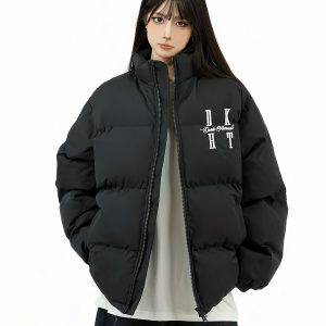 Loose Unisex Bread Jacket with Letter Embroidery – Thick Cotton Winter Coat for Couples, National Trend Fashion Outerwear