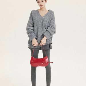 Loose V-Neck Pullover Sweater for Women, Flattering Knit Top, Mid-Length Autumn Winter Fashion
