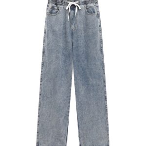 Loose Water-Washed Denim Harem Pants for Men - Trendy Drawstring Design, Draping Effect, Versatile Hong Kong Style