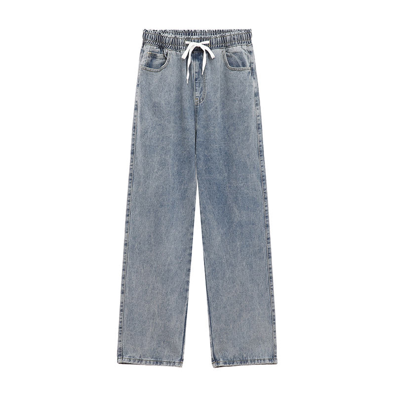 Loose Water-Washed Denim Harem Pants for Men - Trendy Drawstring Design, Draping Effect, Versatile Hong Kong Style
