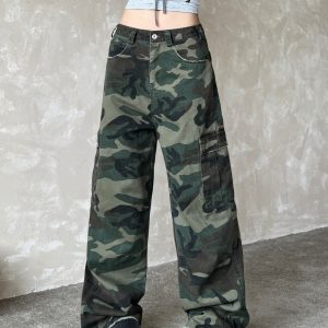 Loose Wide-Leg Camouflage Cargo Pants for Women - Spicy Girl Street Hip-Hop Style, Multi-Pocket Design, Casual Summer Fashion