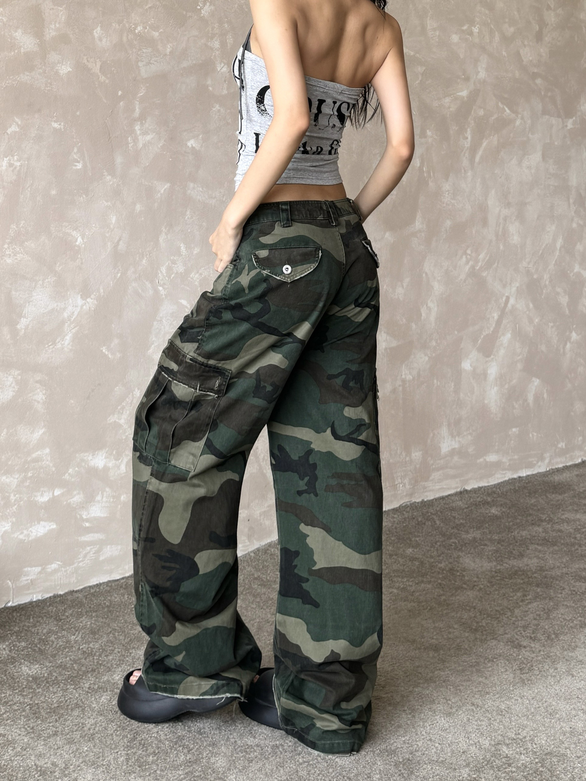Loose Wide-Leg Camouflage Cargo Pants for Women - Spicy Girl Street Hip-Hop Style, Multi-Pocket Design, Casual Summer Fashion