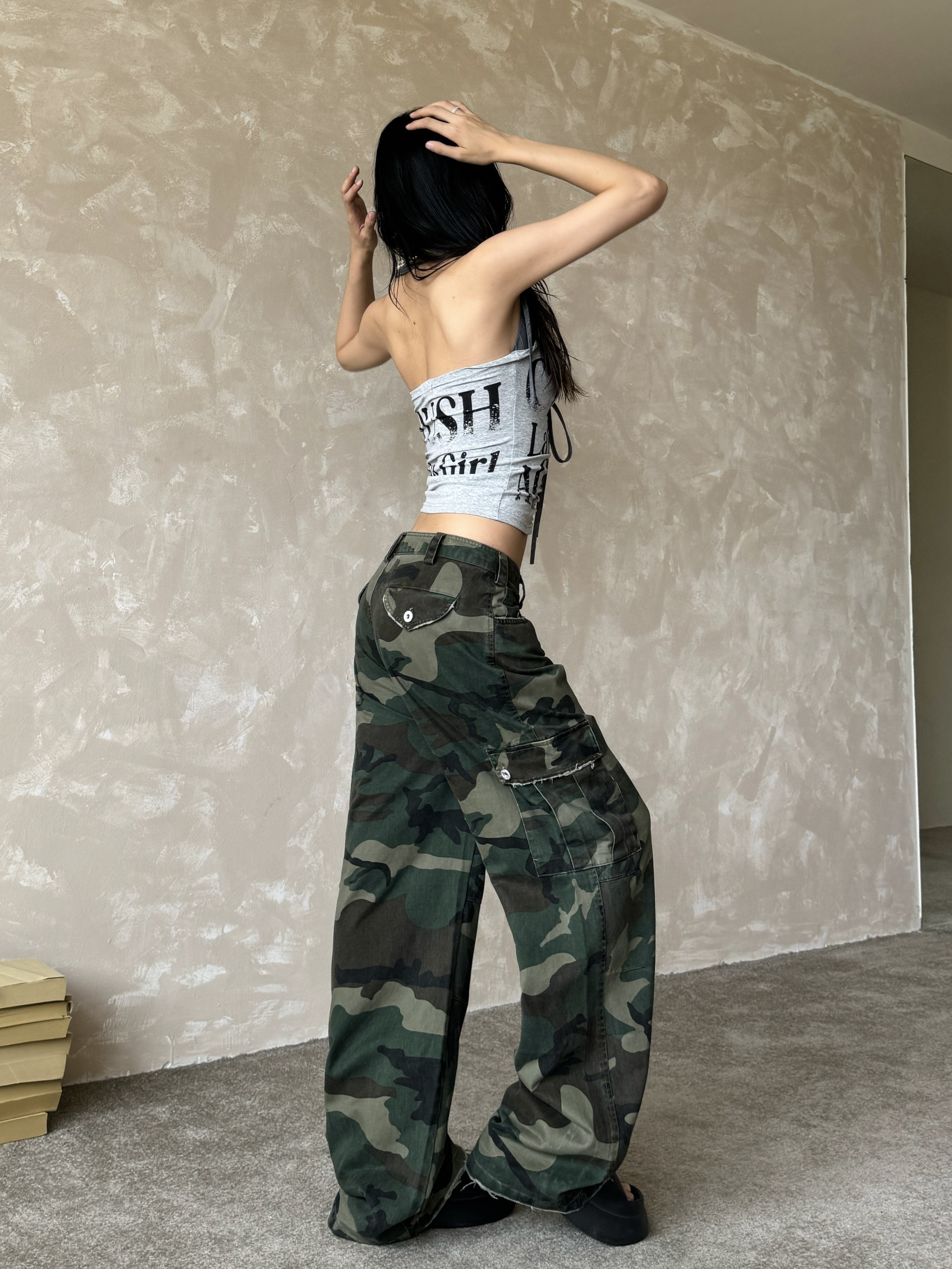 Loose Wide-Leg Camouflage Cargo Pants for Women - Spicy Girl Street Hip-Hop Style, Multi-Pocket Design, Casual Summer Fashion