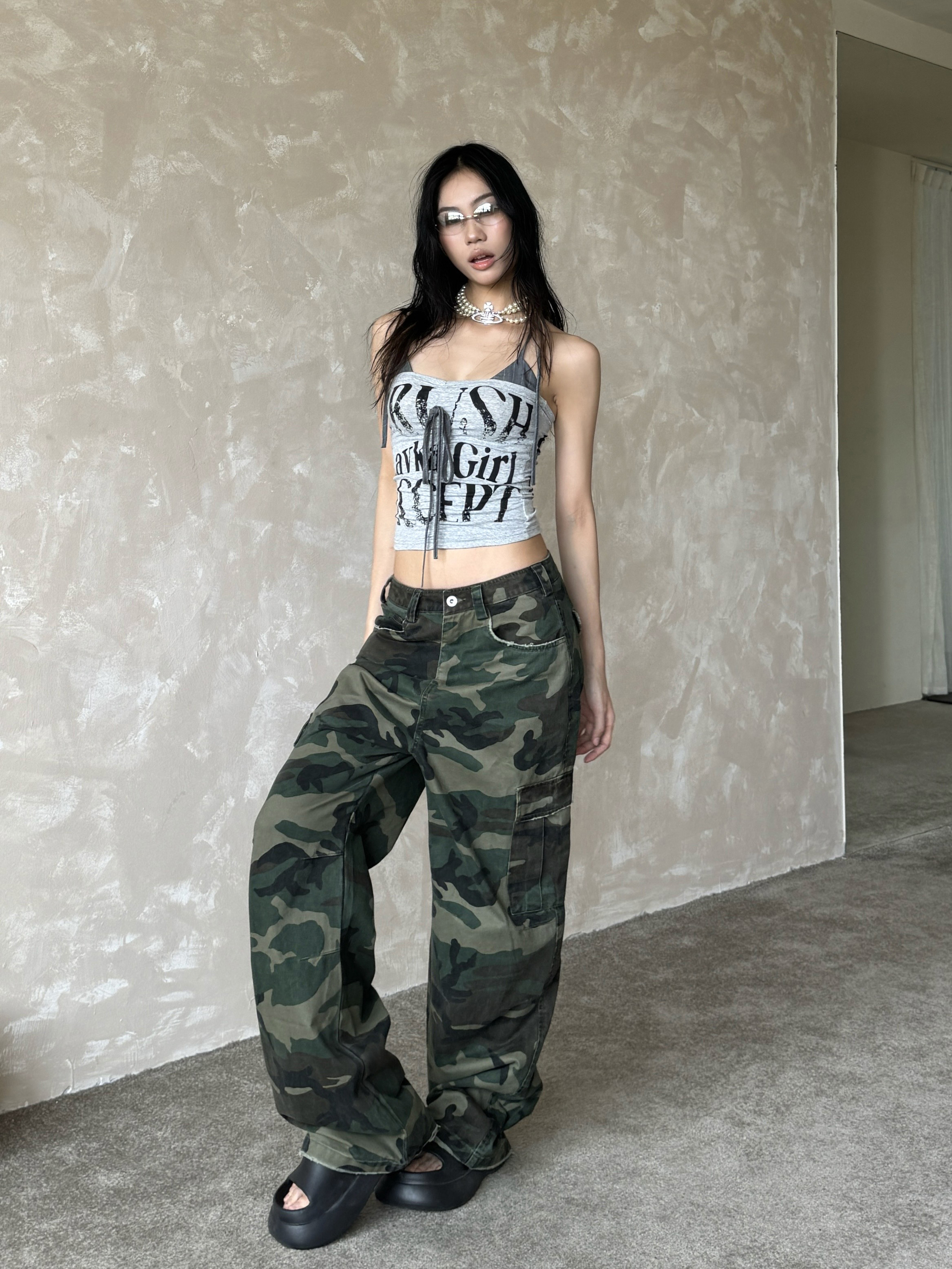 Loose Wide-Leg Camouflage Cargo Pants for Women - Spicy Girl Street Hip-Hop Style, Multi-Pocket Design, Casual Summer Fashion