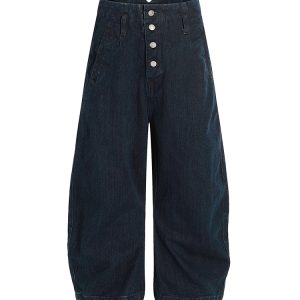 Loose Wide-Leg Jeans with Button Decoration in Raw Fabric - Trendy Y2K Style Machete Pants for Effortless Fashion