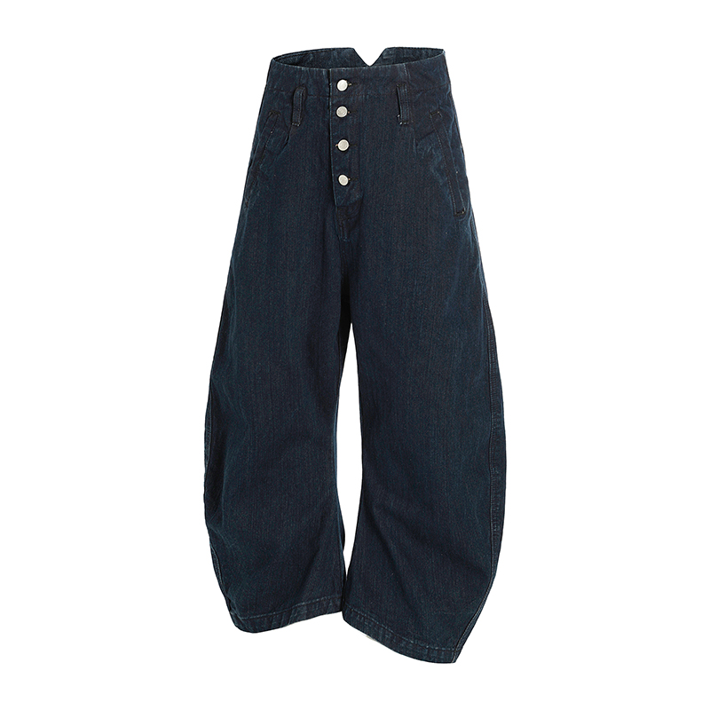 Loose Wide-Leg Jeans with Button Decoration in Raw Fabric - Trendy Y2K Style Machete Pants for Effortless Fashion