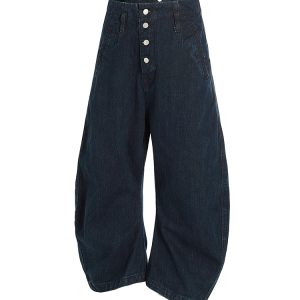 Loose Wide-Leg Jeans with Button Decoration in Raw Fabric - Trendy Y2K Style Machete Pants for Effortless Fashion