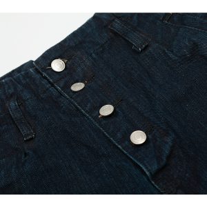 Loose Wide-Leg Jeans with Button Decoration in Raw Fabric - Trendy Y2K Style Machete Pants for Effortless Fashion