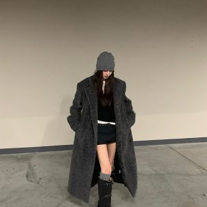 Luxury Eco-Friendly Faux Fur Long Wool Coat for Women - Stylish Outerwear for Spring & Winter, Chic Upper East Side Fashion