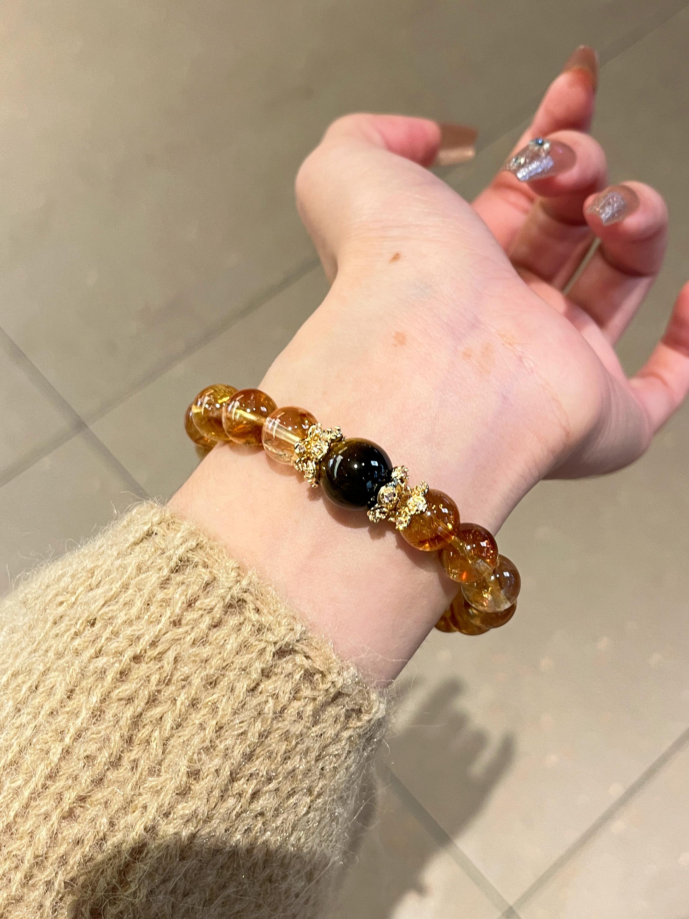 Luxury Tiger's Eye Bead Bracelet, Exquisite Natural Crystal Jewelry, Large Round Beads, Elegant Women's Gift, Unique Fashion Accessory