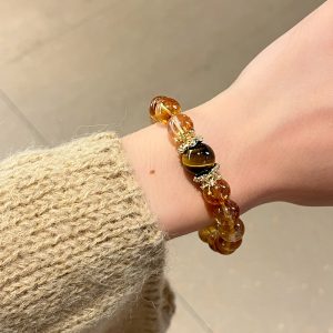 Luxury Tiger's Eye Bead Bracelet, Exquisite Natural Crystal Jewelry, Large Round Beads, Elegant Women's Gift, Unique Fashion Accessory