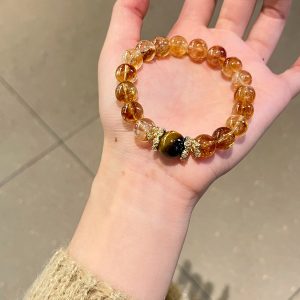 Luxury Tiger's Eye Bead Bracelet, Exquisite Natural Crystal Jewelry, Large Round Beads, Elegant Women's Gift, Unique Fashion Accessory