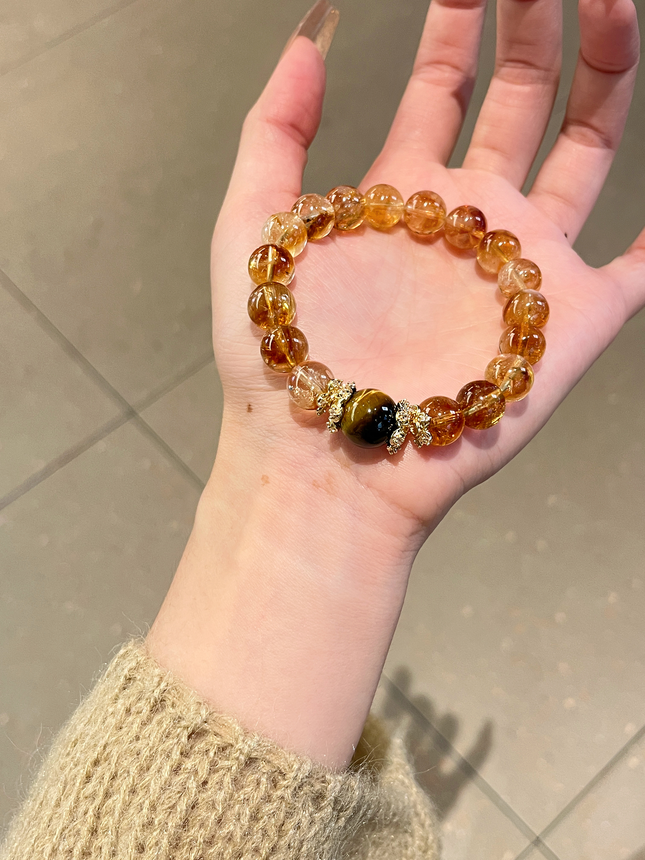 Luxury Tiger's Eye Bead Bracelet, Exquisite Natural Crystal Jewelry, Large Round Beads, Elegant Women's Gift, Unique Fashion Accessory