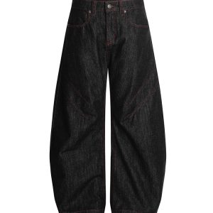 Men's 3D Scratch Red Line Design Summer Curved Blade Jeans - Thin Fit American Style, Casual Streetwear Fashion