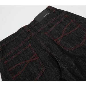 Men's 3D Scratch Red Line Design Summer Curved Blade Jeans - Thin Fit American Style, Casual Streetwear Fashion
