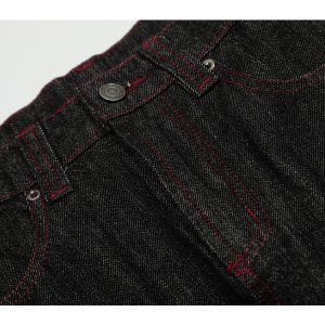 Men's 3D Scratch Red Line Design Summer Curved Blade Jeans - Thin Fit American Style, Casual Streetwear Fashion