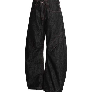 Men's 3D Scratch Red Line Design Summer Curved Blade Jeans - Thin Fit American Style, Casual Streetwear Fashion