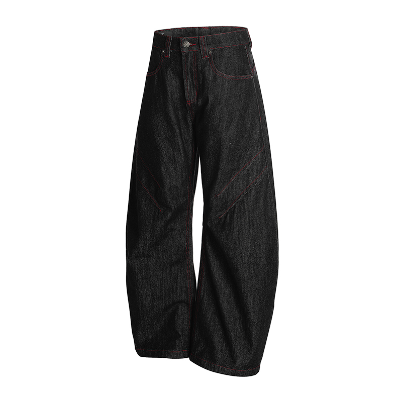 Men's 3D Scratch Red Line Design Summer Curved Blade Jeans - Thin Fit American Style, Casual Streetwear Fashion