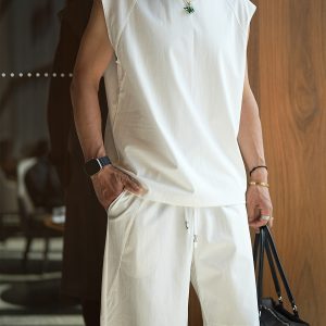 Men's American High Street Split Design Sleeveless T-Shirt and Shorts Set - Trendy Summer Casual Two-Piece Outfit