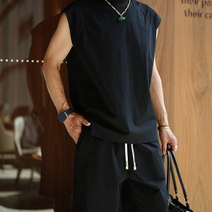 Men's American High Street Split Design Sleeveless T-Shirt and Shorts Set - Trendy Summer Casual Two-Piece Outfit