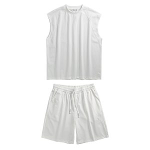 Men's American High Street Split Design Sleeveless T-Shirt and Shorts Set - Trendy Summer Casual Two-Piece Outfit