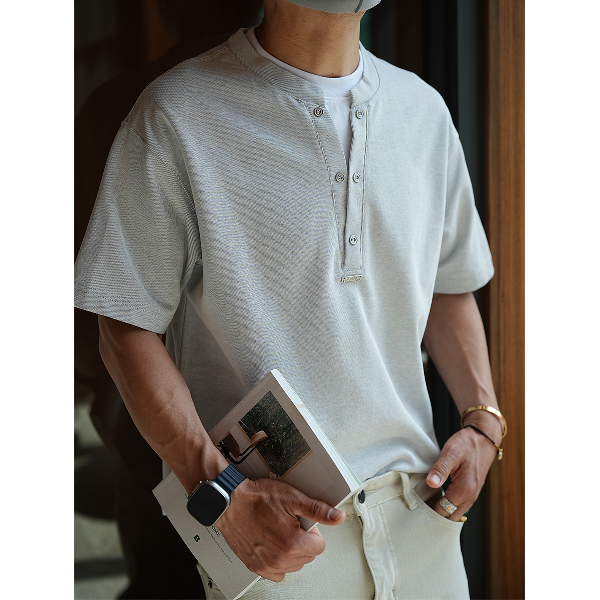 Men's American Retro Button-Up Henley Fake Two-Piece Short Sleeve T-Shirt - Trendy Summer Loose Fit Casual Top
