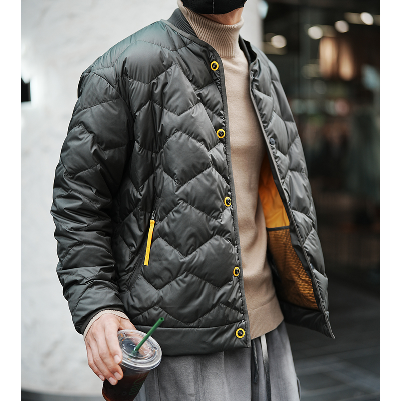Men's American Retro Diamond-Patterned Pilot Baseball Collar Down Jacket, Trendy Winter Bestseller, Stylish White Duck Down Coat