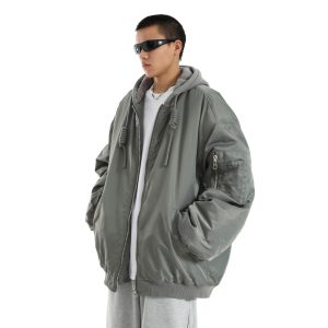 Men's American Retro Oversized Hooded Baseball Jacket - Thick Cotton Winter Outerwear, Loose Fit, Vintage Style
