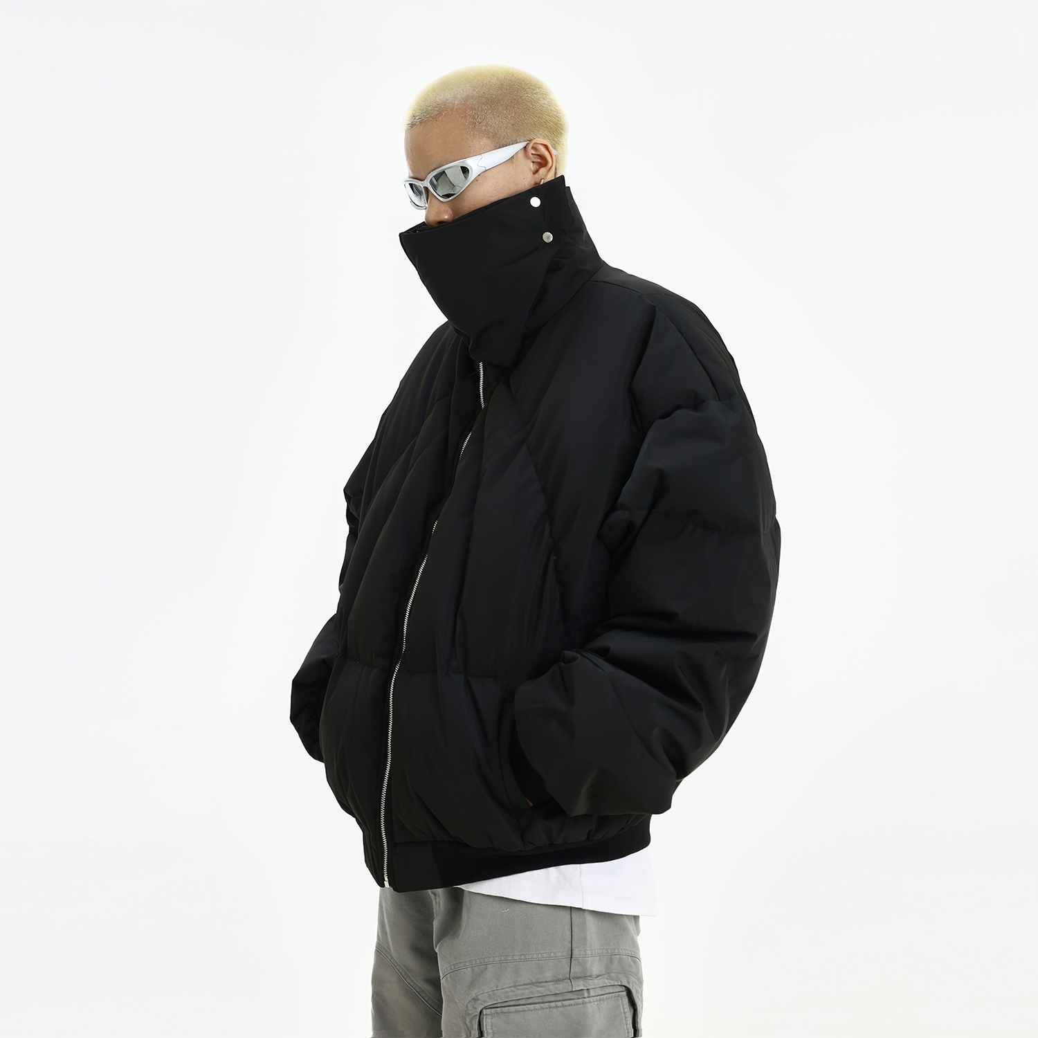 Men's American Retro Short Stand Collar Pleated Cotton Jacket - Thick Warm High Street Winter Coat for Niche Style