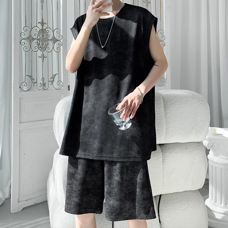 Men's American-Style Tie-Dye Sports Suit - Summer Ice Silk Breathable Casual Loose Basketball Vest & Trendy Fitness Shorts