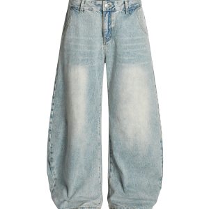 Men's American Vintage Distressed Wide-Leg Jeans, Trendy Curved Blade Pants, 90s Style Fashion, Casual Streetwear 2025
