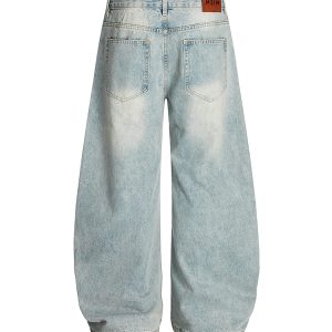 Men's American Vintage Distressed Wide-Leg Jeans, Trendy Curved Blade Pants, 90s Style Fashion, Casual Streetwear 2025