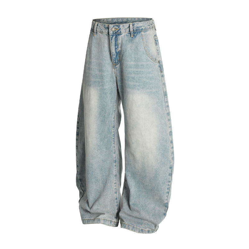 Men's American Vintage Distressed Wide-Leg Jeans, Trendy Curved Blade Pants, 90s Style Fashion, Casual Streetwear 2025
