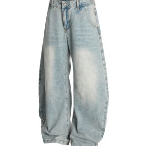 Men's American Vintage Distressed Wide-Leg Jeans, Trendy Curved Blade Pants, 90s Style Fashion, Casual Streetwear 2025