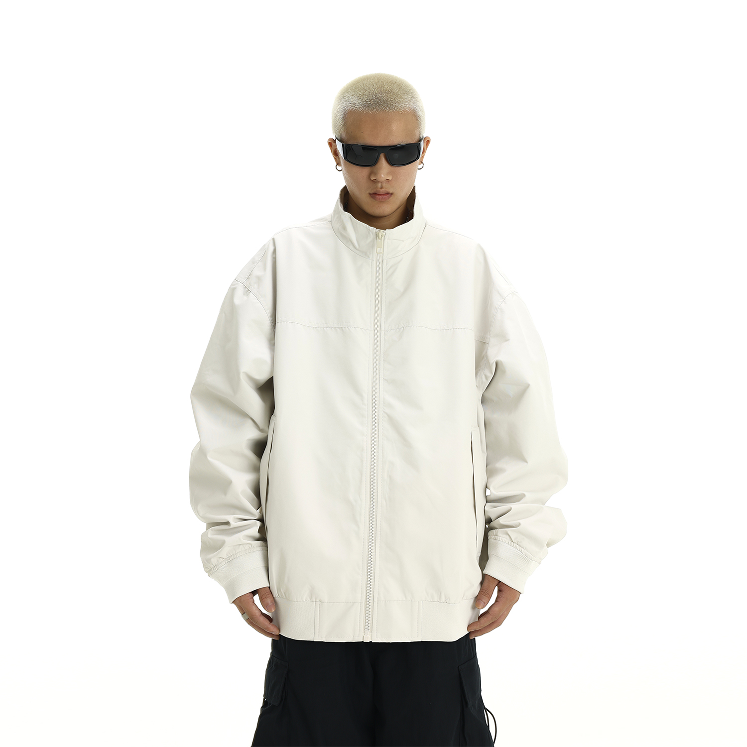 Men's American Vintage Stand Collar Windbreaker Jacket, Casual Loose Fit Solid Color Coat for Autumn Winter, Flight & Work Style