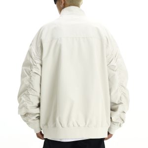 Men's American Vintage Stand Collar Windbreaker Jacket, Casual Loose Fit Solid Color Coat for Autumn Winter, Flight & Work Style