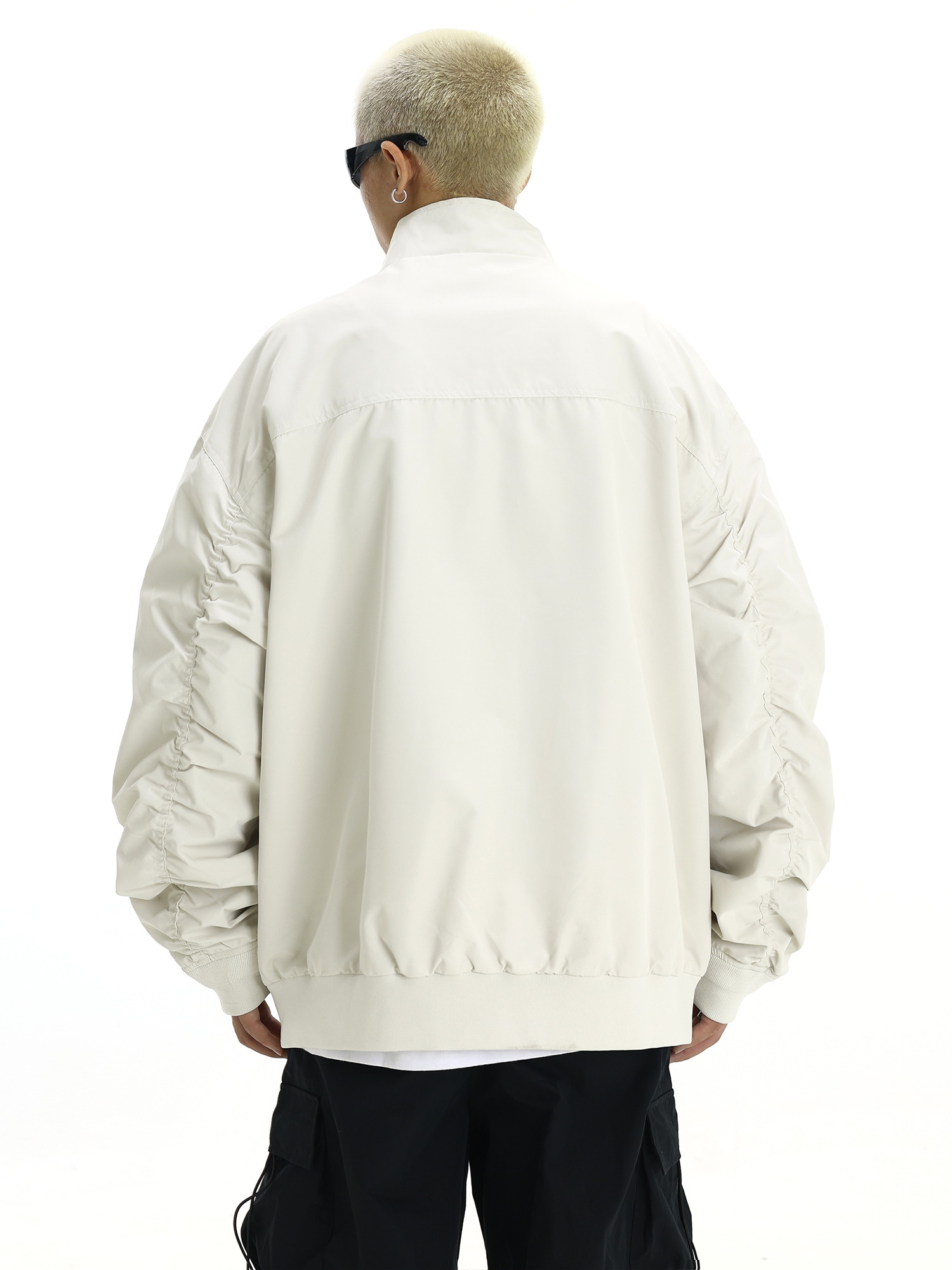 Men's American Vintage Stand Collar Windbreaker Jacket, Casual Loose Fit Solid Color Coat for Autumn Winter, Flight & Work Style