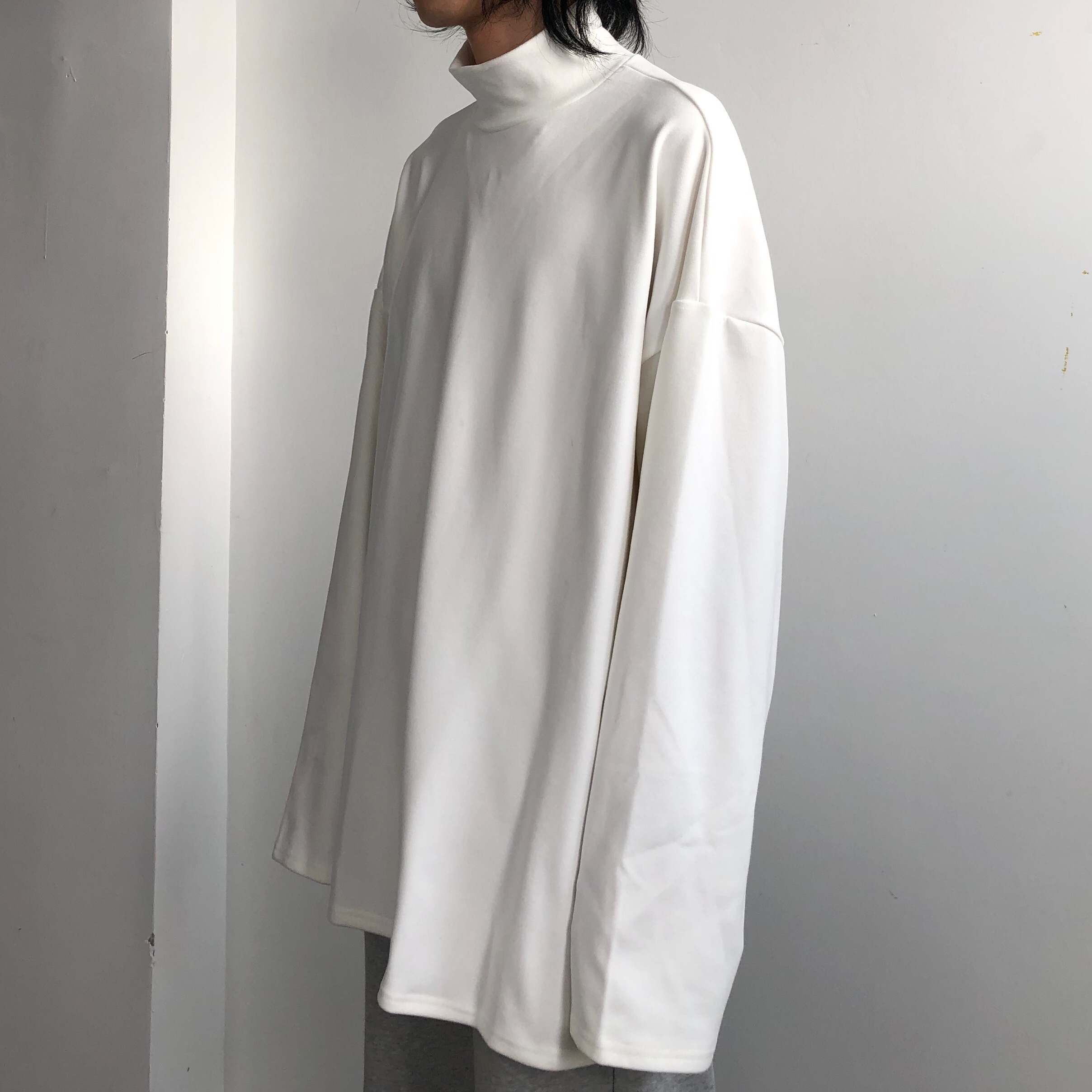 Men's Black High-Neck Long Sleeve Oversized Sweatshirt - Trendy Casual Spring Autumn Essential Top